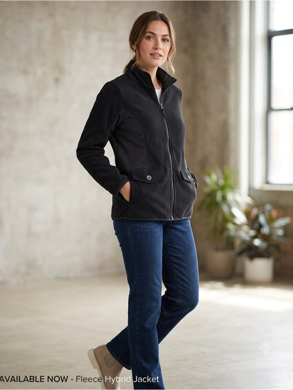 Style & Co Black Fleece Zip Up Jacket Petite Medium